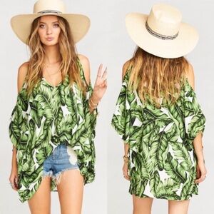 Show Me Your Mumu Peta Boo Frond of You Palm Cold Shoulder Coverup Top Sz 2X